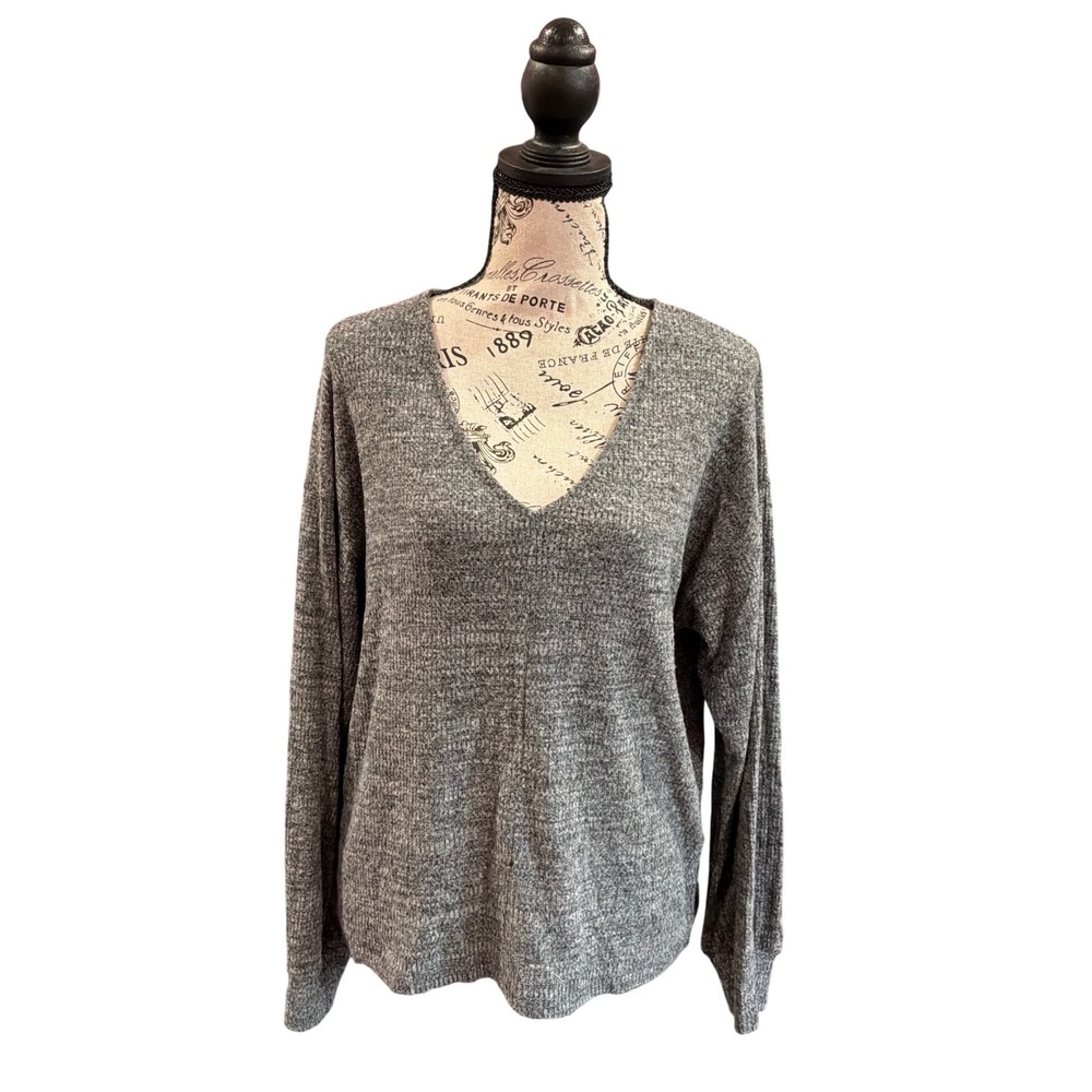Lucky Brand Mens Gray Space Dye‎ V-Neck Knit Sweater Size Medium Long Sleeve